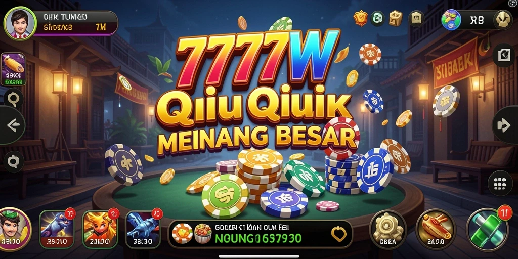 Tampilan screenshot utama 7777W menampilkan aksi seru dalam bermain QiuQiu.