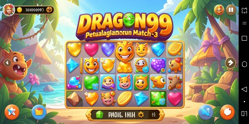 Screenshot dari gameplay seru DRAGON99 yang menunjukkan aksi Match-3.