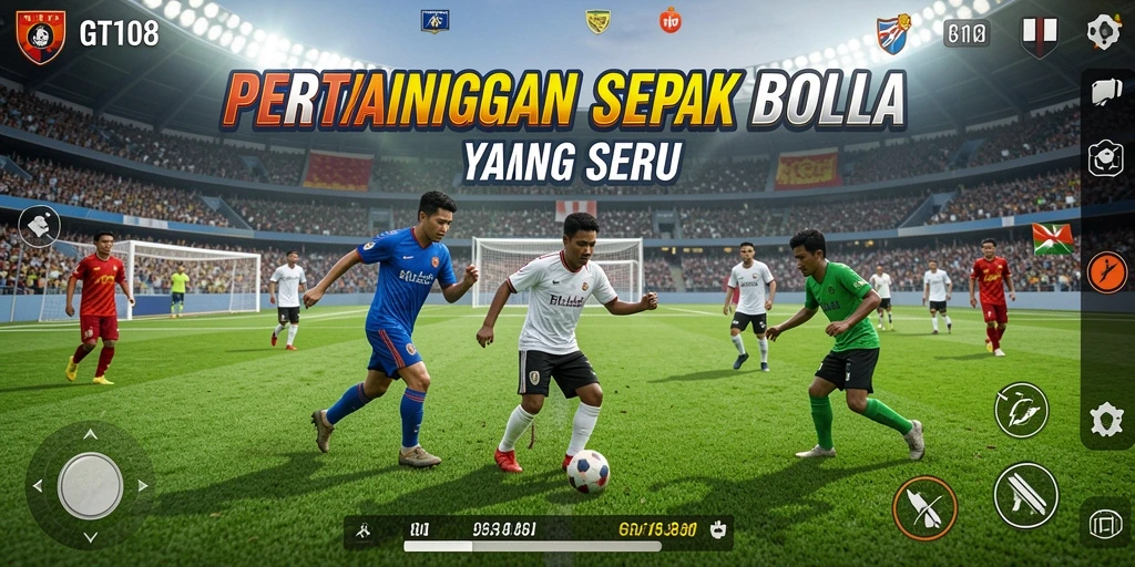 Tampilan utama gameplay GT108 yang penuh aksi sepak bola.