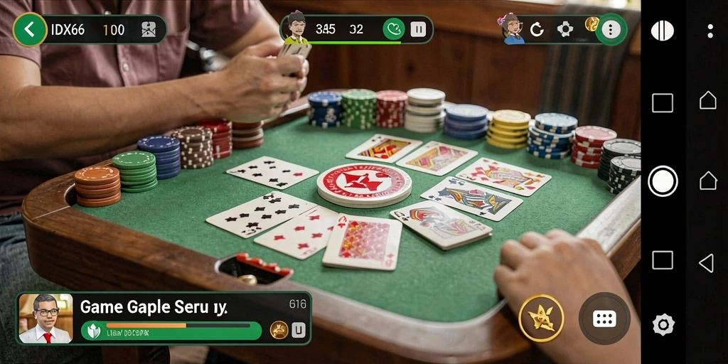 Screenshot utama IDX66 menampilkan gameplay Gaple yang seru.