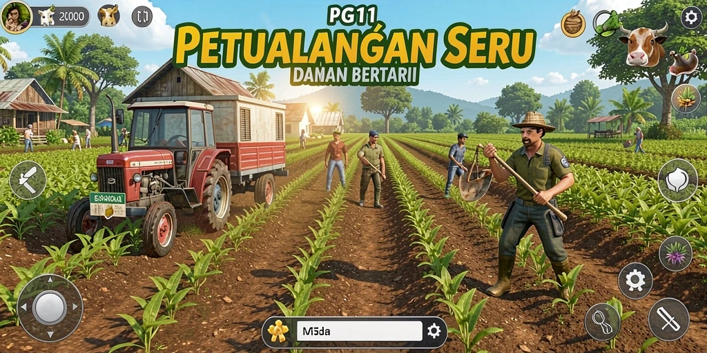 Screenshot PG11 menunjukkan pengalaman bertani yang menyenangkan dan interaktif.