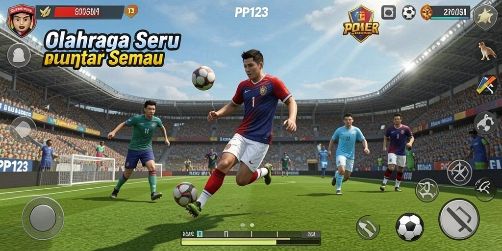 Tampilan seru dari gameplay PP123 yang menampilkan aksi olahraga.