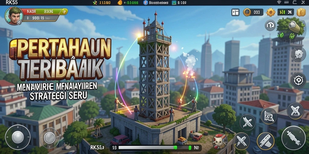 Tampilan gameplay menara pertahanan yang mendebarkan di RK55.