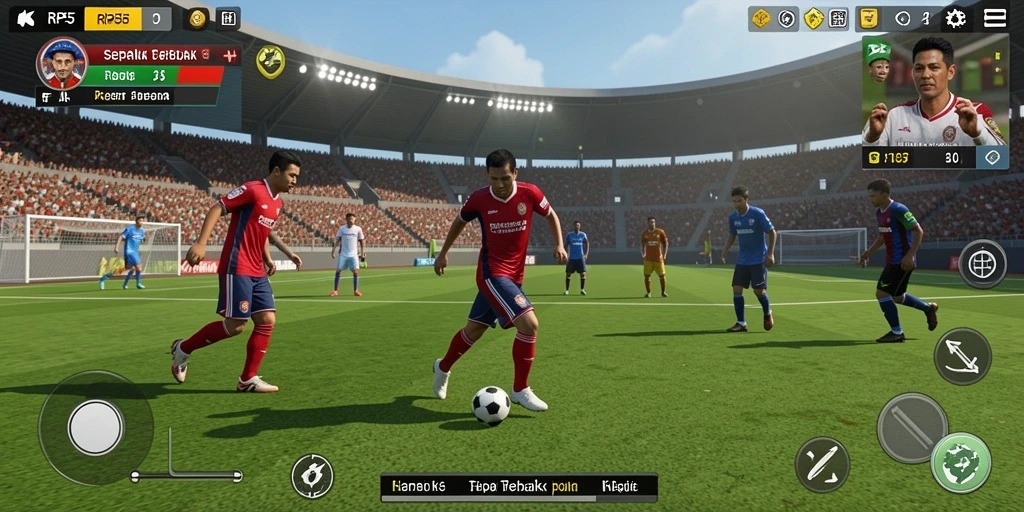 Tampilan gameplay menarik dari RP55 dengan aksi sepak bola yang mendebarkan.