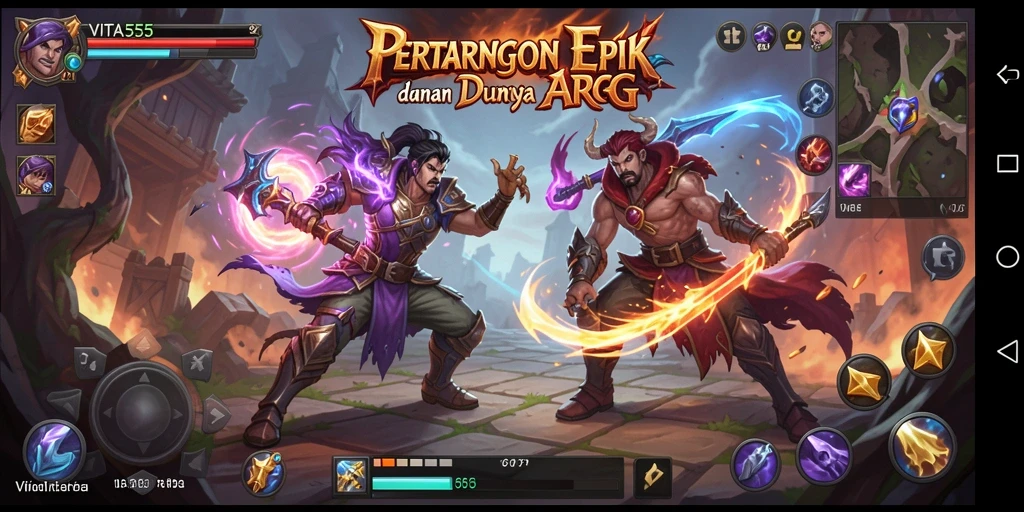 Tampilan gameplay dinamis dan pertarungan intens dalam VITA555.