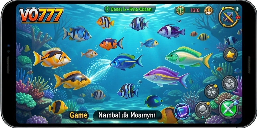 Tampilan gameplay seru dalam VO777 saat berburu ikan.